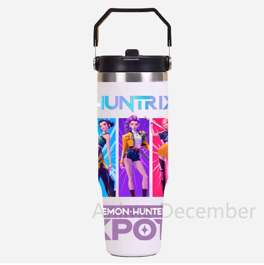 30oz Anime Kpop Car Stainless Steel Water Cup K-Pop Demon Hunters Toy Girl Group Rumi Zoey Mira Figures Cartoon-Printed Gift