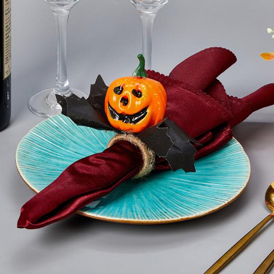 Halloween Napkin Ring Pumpkin Eyeball Spider Skull Napkin Holder for Dinner Table