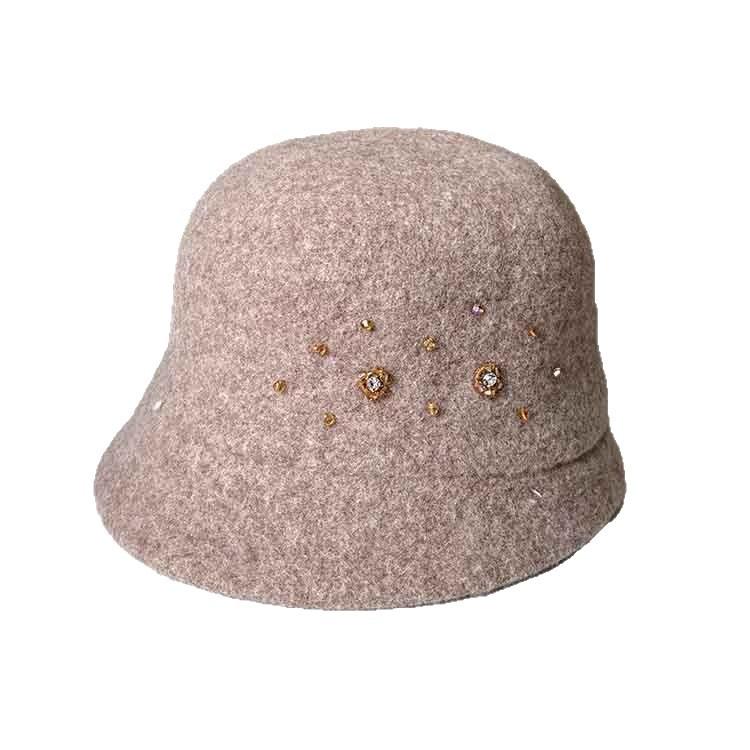 Xiaoxiangfeng Elegant Woolen Top Hat Autumn And Winter Warm Knitted Basin Hat Women'S Fashion Rhinestone Decorative Fisherman Hat