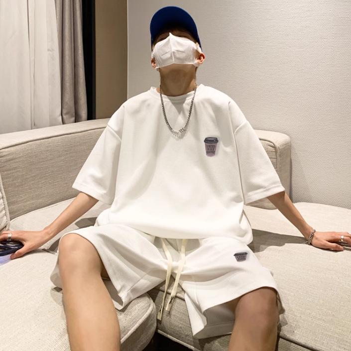 Men's Trendy Summer Sportswear Set - Short Sleeve T-Shirt & Casual Basketball Shorts, Korean Style 2025