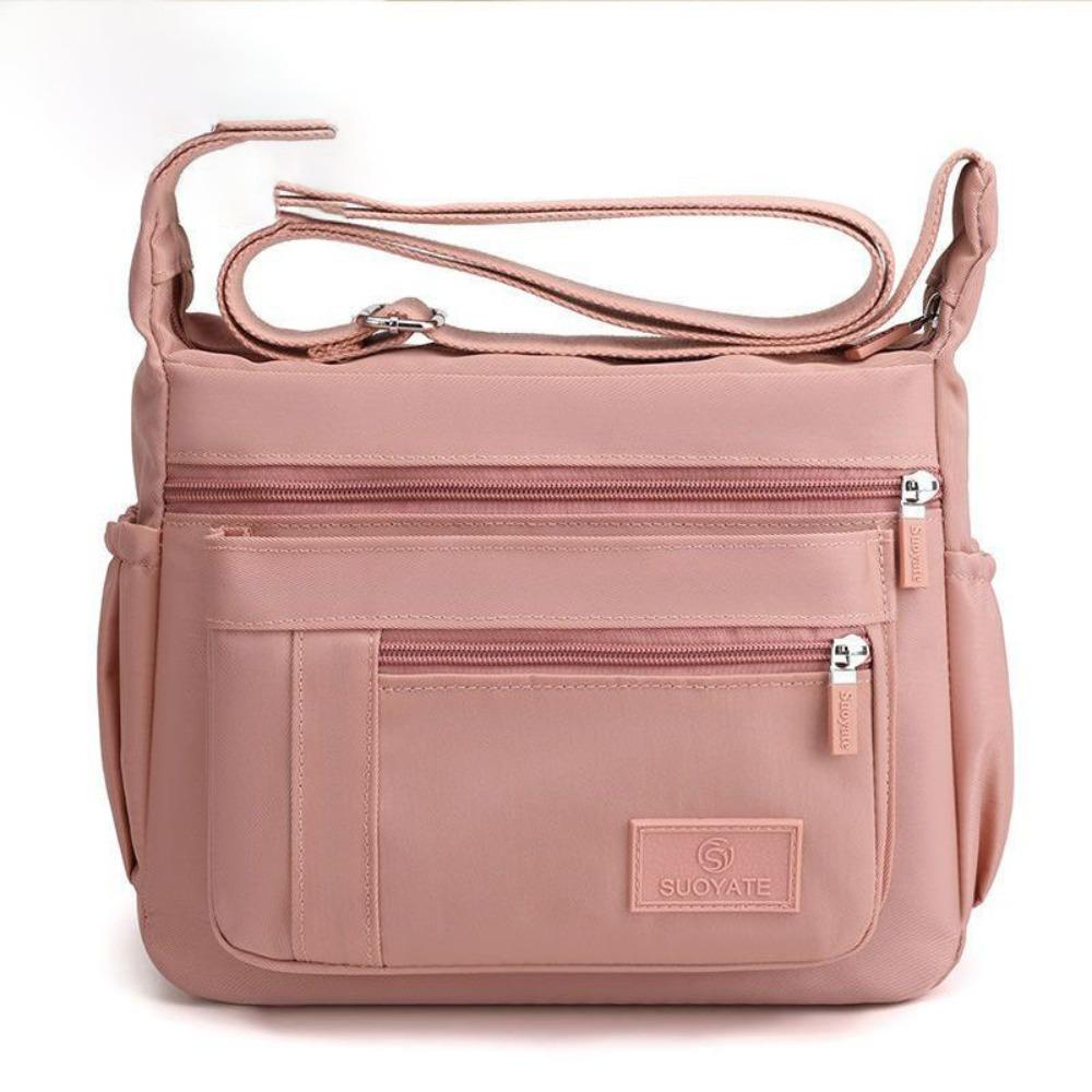 

Solid Color Multi Pockets Shoulder Bag Large Capacity Multi Zipper Pocket Bag Mobile Phone Style A