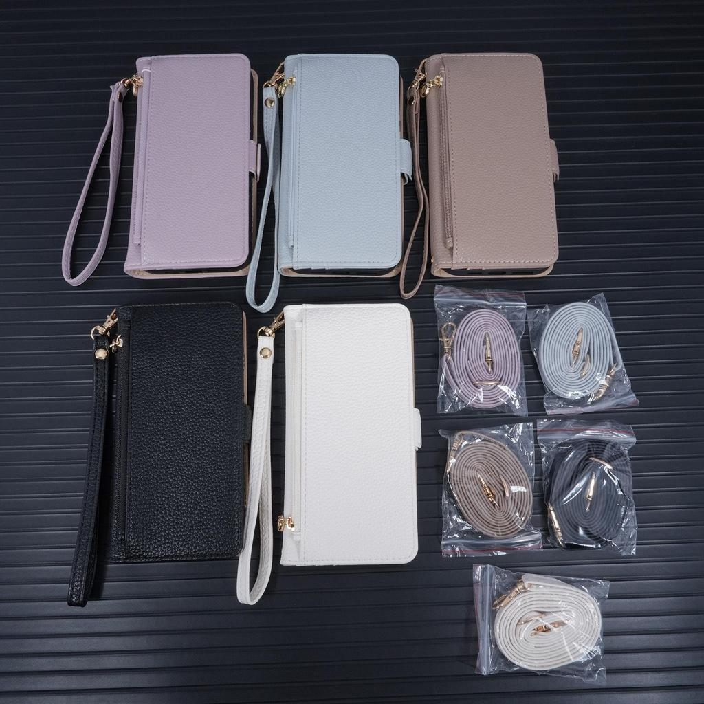 iPhone 17 Pro Max Reißverschluss Crossbody Handyhülle mit Lanyard & Spiegel Klapphülle