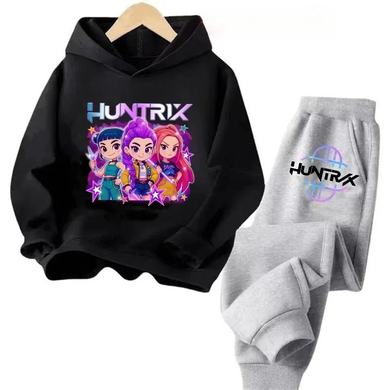 Autumn Korean Style Hoodies Kpop Demon Hunters Printed Children's Hoodies+pant Suit Boys Sweatshirt Cartoon Girls Kids Sportsuit