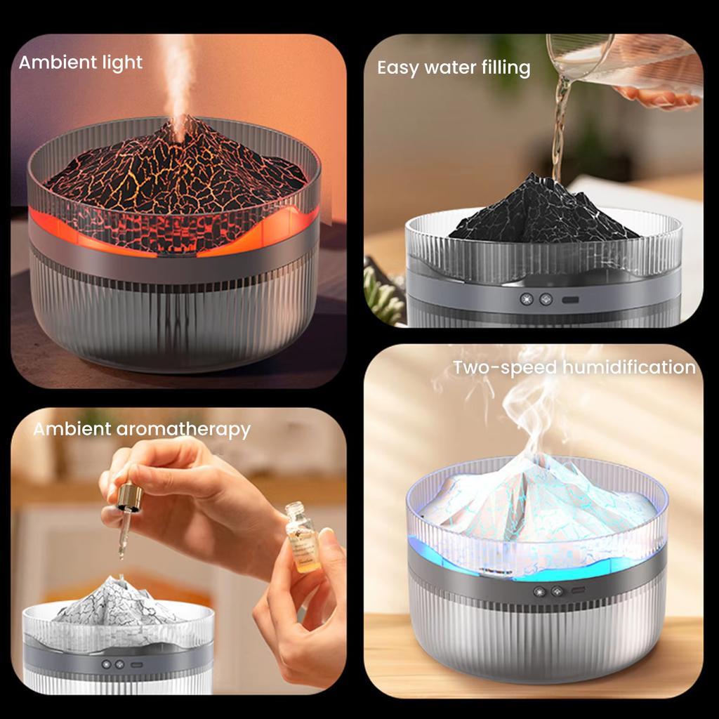 1.5L Large Capacity Volcano Shaped Humidifier Aroma Diffuser with Dual Color Light Mist Maker for Home Office