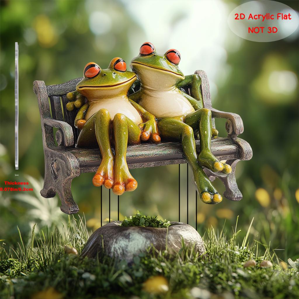 2D Acryl Frosch Dekoration im Vintage-Stil, Gartendekoration für die Bank, Realistischer Touch für Hof & Rasen