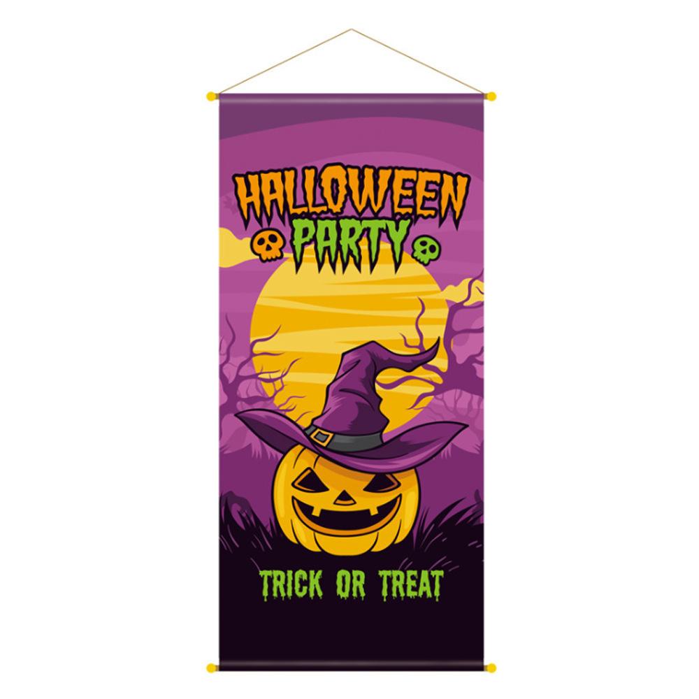 

Halloween Horror Party Decoration Haunted House Layout Living Room Poster Door Curtain Pendant Customization Purple pumpkin hanging cloth