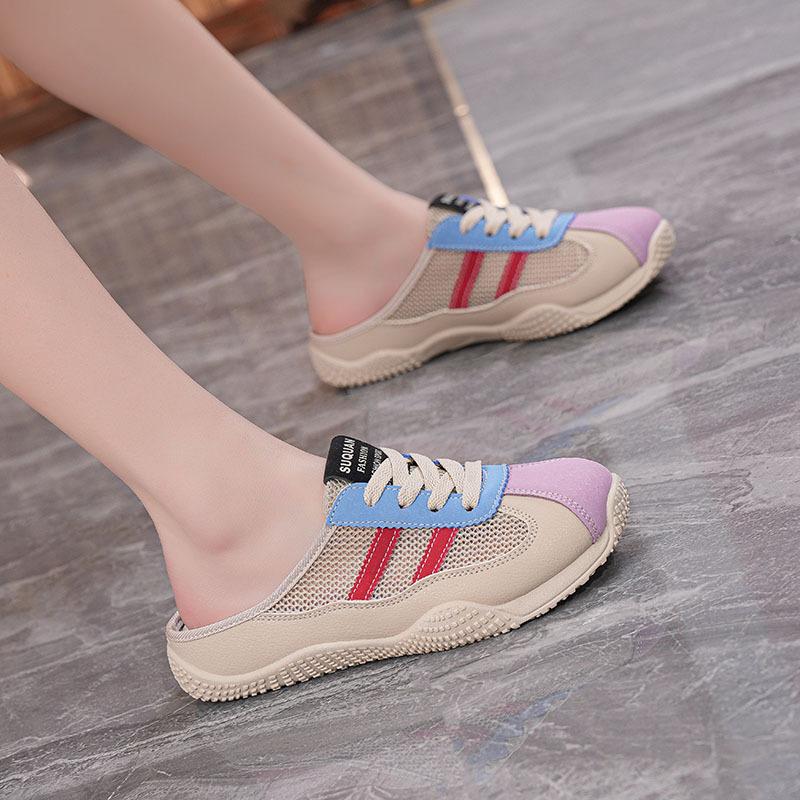 2025 Summer New Half-drag Korean Version Ins Female Students Thick-soled Heightened Mesh Breathable Casual Shoes Street Shooting