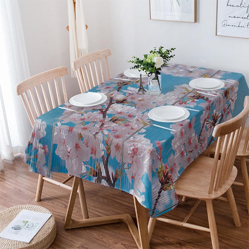 Small Fresh Plum Blossom Print Home Rectangular Tablecloths for Table Party Decoration Waterproof Anti-stain Nappe De Table