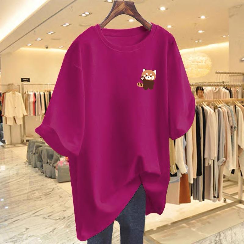 2025 Women's Summer Loose Fit Letter Print Round Neck Mid-Length T-Shirt