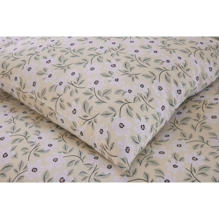 Housse De Couette + Taies - Lucile - 240x260 Cm - Gaze De Coton - Fleurs Blanches Sur Jaune Clair