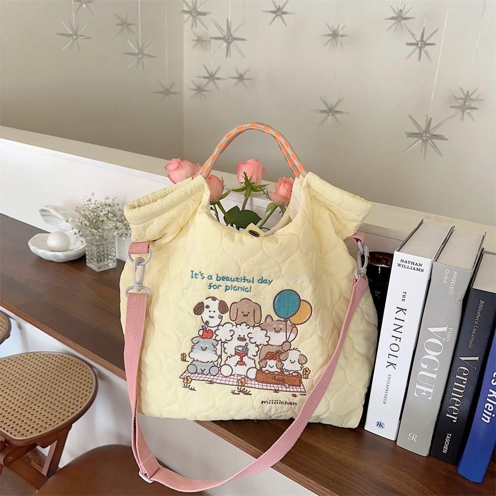 Adorable Soft Cotton Embroidered Tote Bag Stylish And Spacious Handbag For Daily Use