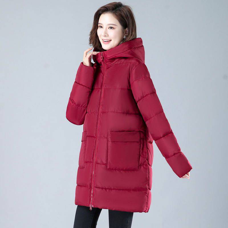 

Пуховик средней длины для людей среднего и пожилого возраста зимой, размер плюс, утолщенная хлопковая куртка XXXXL красный