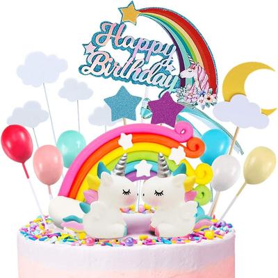 Unicorn Cake Topper Clouds Rainbow Balloons Happy Birthday Banner 21 Pcs