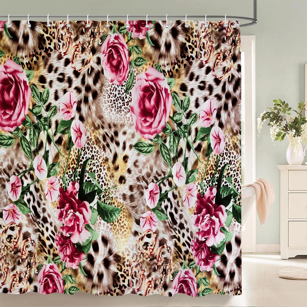Sexy Leopard 3D Duschvorhänge Wasserdichtes Gewebe Geometrische Blume Badezimmervorhang Mit Haken Dekor 180*200cm Badewannen-Bildschirm