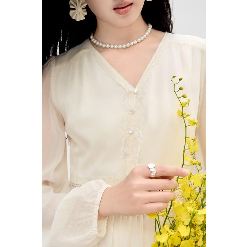 Qiushui Yiren 2026 Spring Elegant V-Neck Maxi Dress