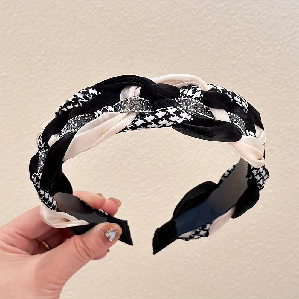 [Elegant Non-Slip Headband Women] Elegant Vintage-Inspired Braided Headband with Sparkling Rhinestones - Wide, Non-Slip Hair Accessory for Women
