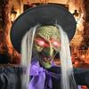 6 FT Halloweenská létající čarodějnice dekorace Hlasem aktivovaná animatronická čarodějnice na koštěti se svítícíma očima pro zahradu dvůr trávník venkovní vnitřní dekorace