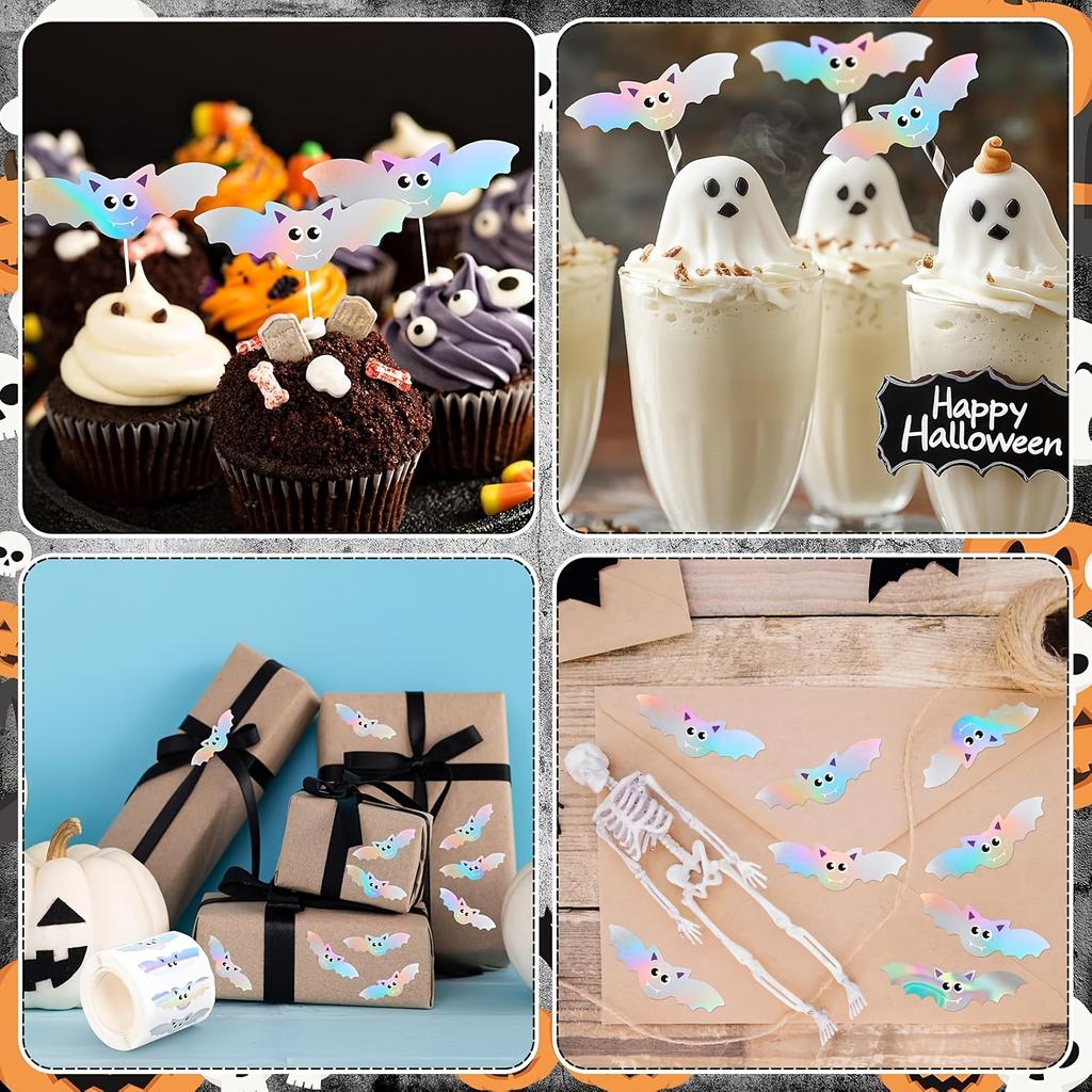Cute Cartoon Bat-Shaped Stickers in Orange Glitter, Perfect for Halloween Party Envelopes, Scrapbooking Decorations, and Packaging Labels