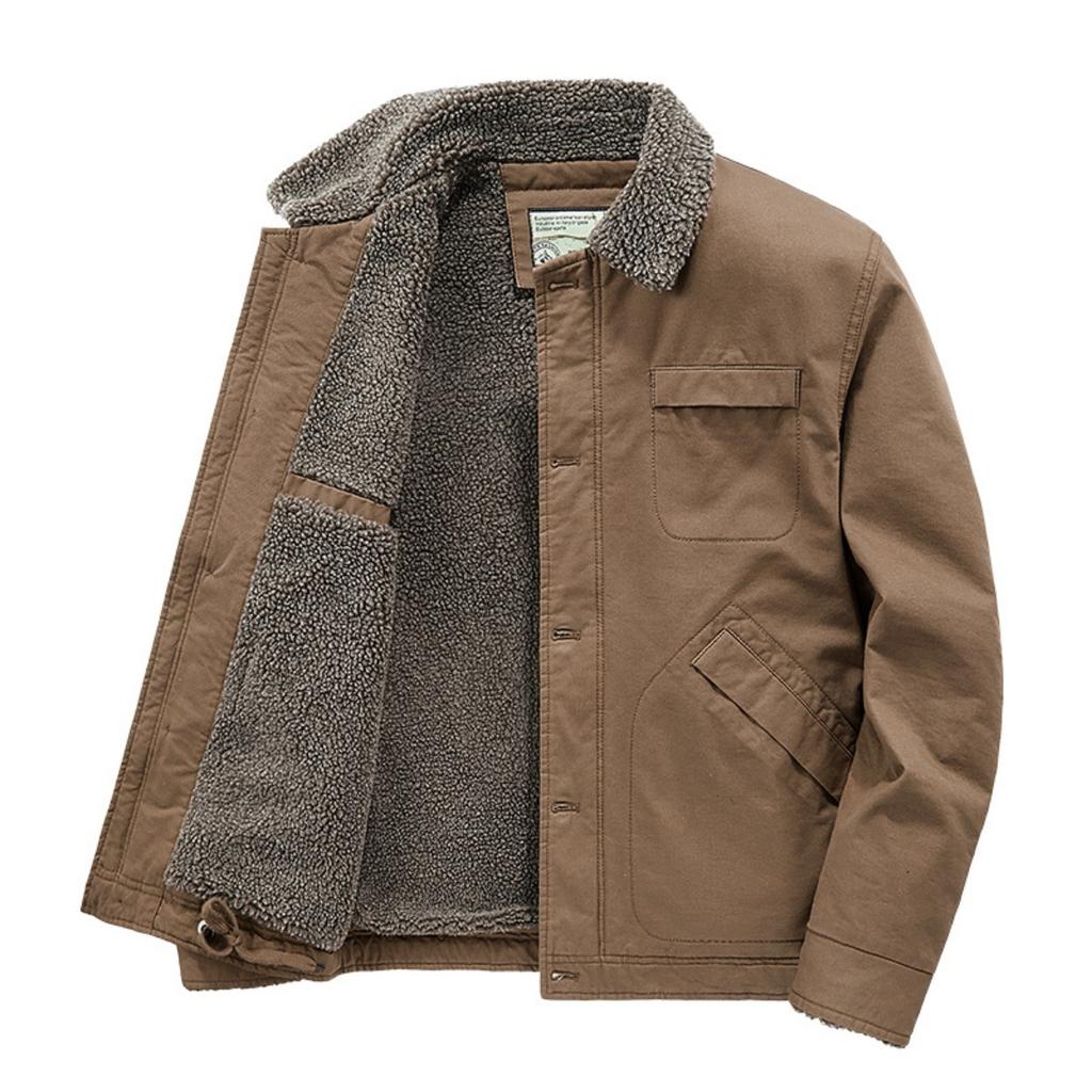 Men's Fleece-lined Lamb Wool Collared Workwear Cotton Puffer Jacket, Fall Winter American Vintage Casual Outerwear