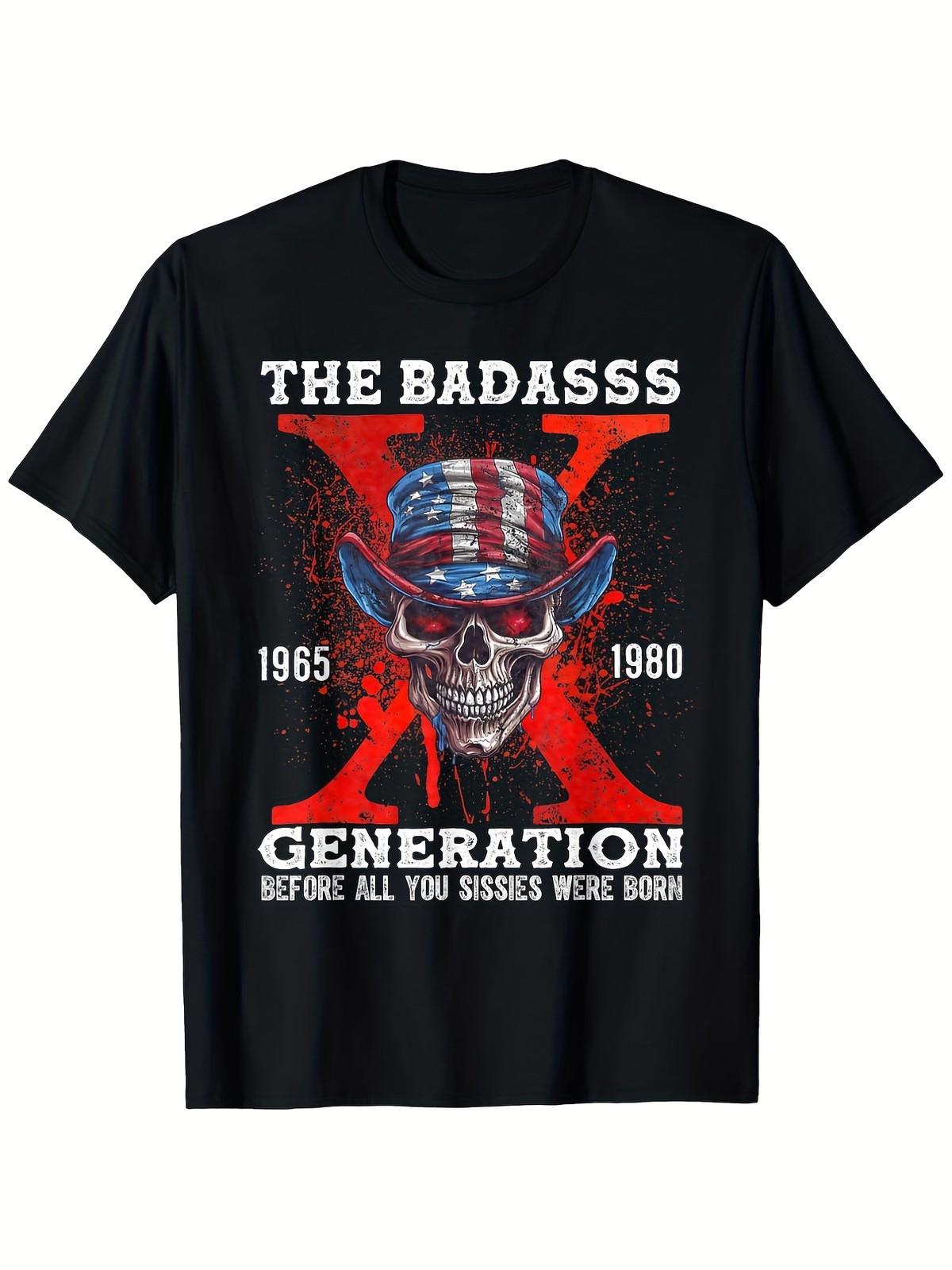 Retro Gen X The Badass Generation Graphic T-Shirt - Vintage Skull with America S
