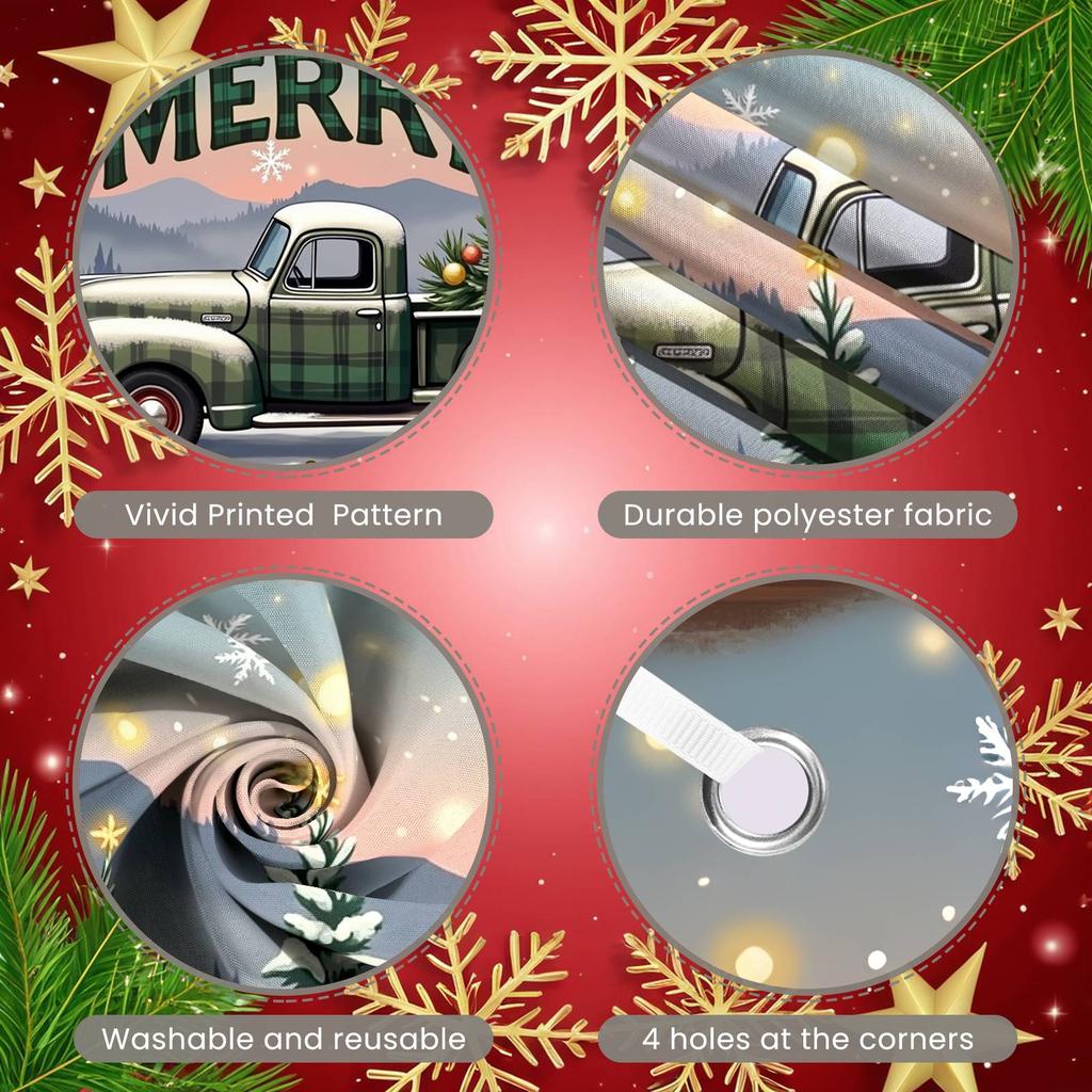 Vintage Truck Banner Gold Ornaments Holiday Truck Display Christmas Banner Classic Truck Design Merry Christmas Banner