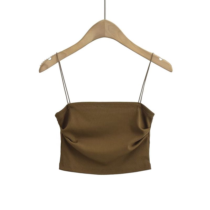 Summer Outwear Chest-Flattering Sexy Sling Women's Side Pleating Flat Vest Sleeveless Short Sexy Tops