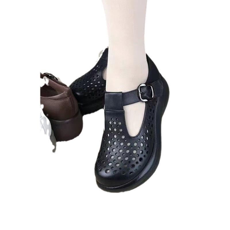 Sandali in Pelle Morbida da Donna con Tacco Spesso Antiscivolo Traforati Traspiranti Stivali Estivi Freschi