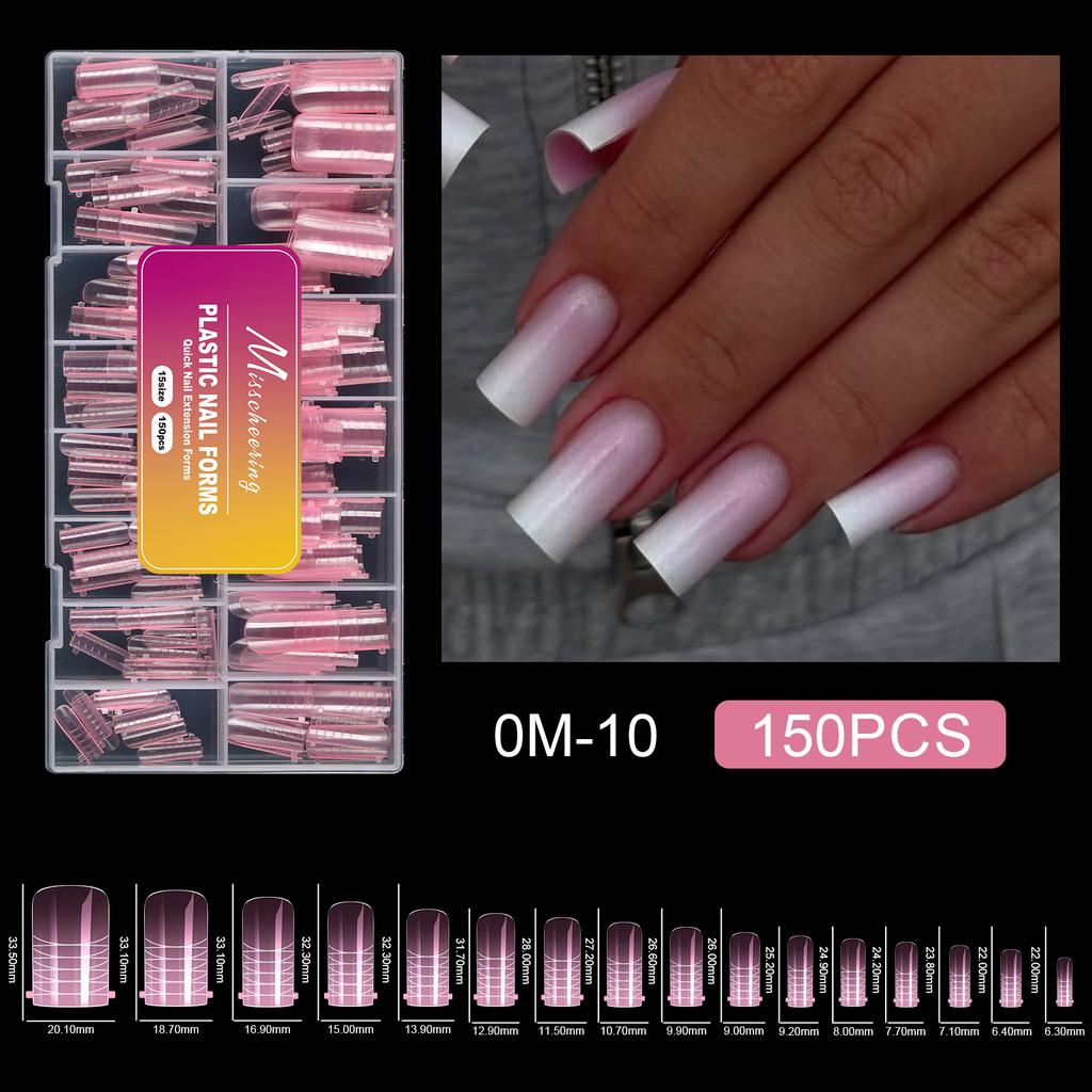 150pcs Pink French Plastic Nail Dual Forms Square Stiletto Nail Extension Molds Quick Building Mould For Manicure DIY Nail Suppl