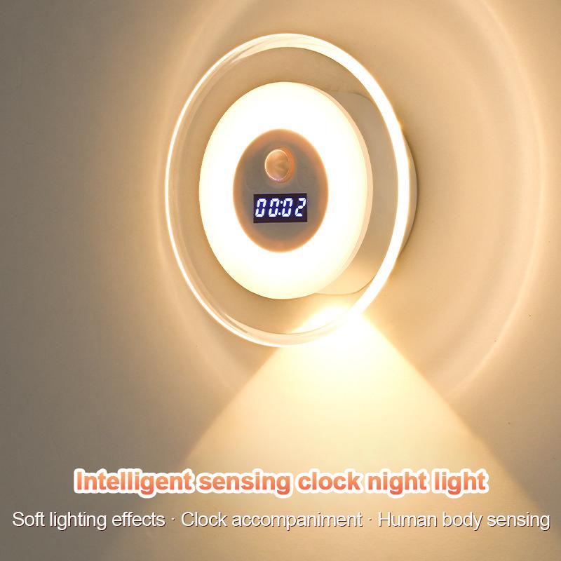 LED intelligent clock Night Lamps Wall Light Remote Contro Human Body Sensing spotlight Bedroom Bedside Charging Small Wall Lamp