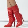 Women Side Zipper High Thin Heel Mid-calf Boots for Office Business Nightclub Party Wedding Model Catwalk Show