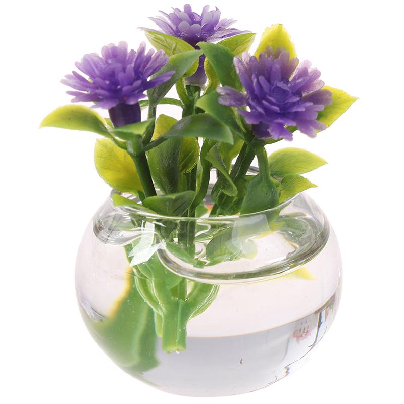 1:12 Dollhouse Miniature Jasmine Flower Vase Glass Dried Flower Vase Flower Arrangement Pot Doll Home Simulation Potted Plants
