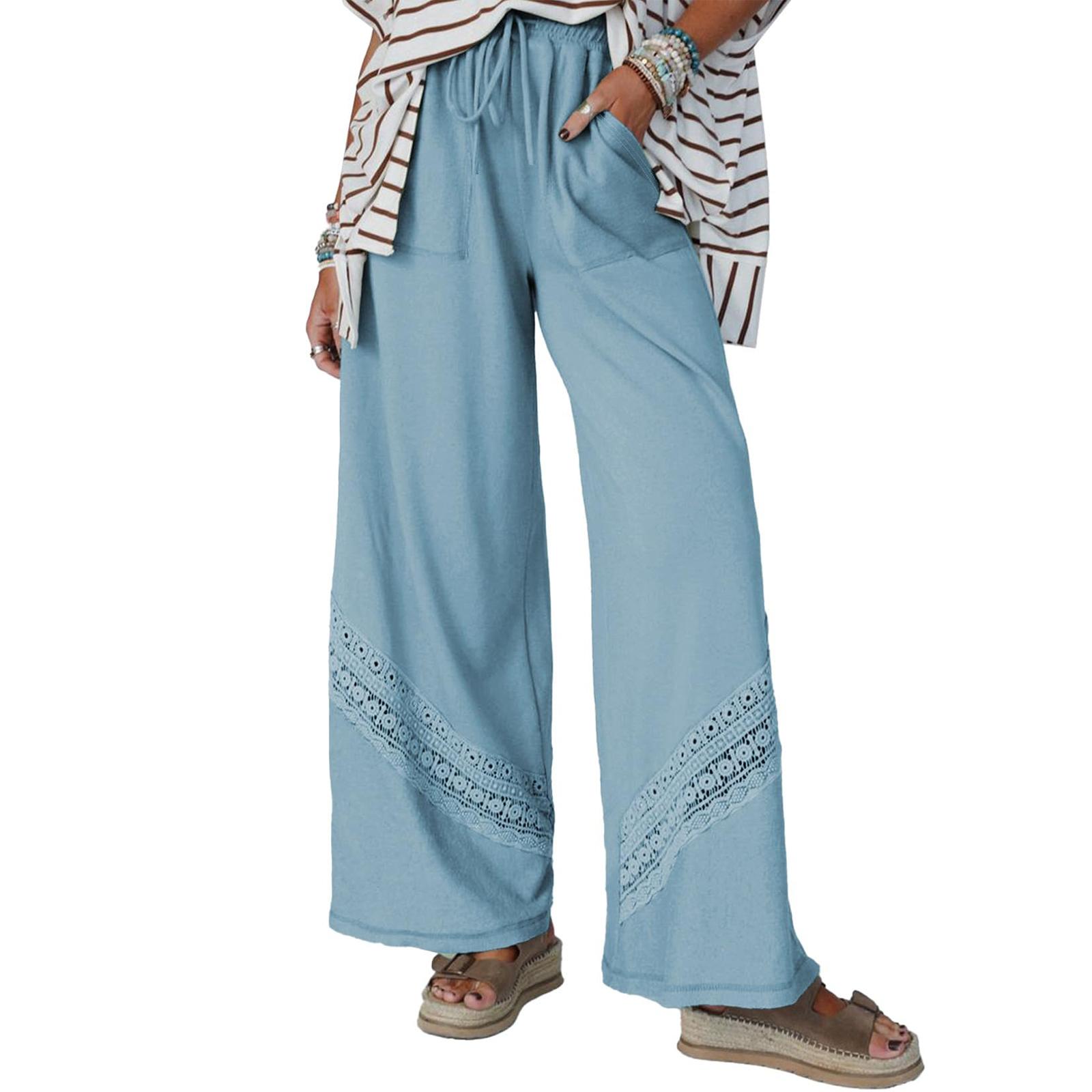 

Women s Wide Leg Pants High Elastic Waisted In The Back Business Work Trousers Long Casual Pants XL небо синє кольору