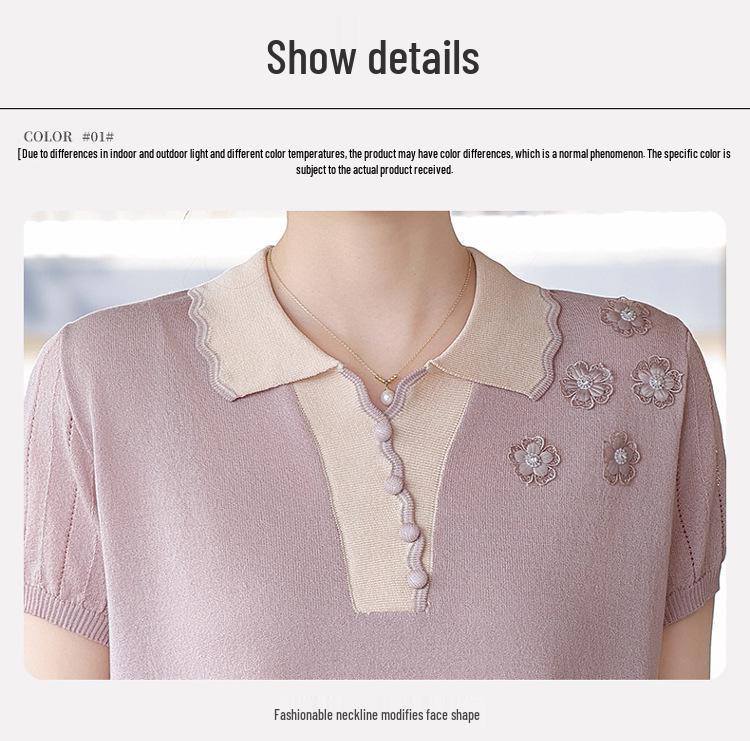 Mother's Day Loose Summer Knit T-Shirt for Middle-Aged and Elderly Women