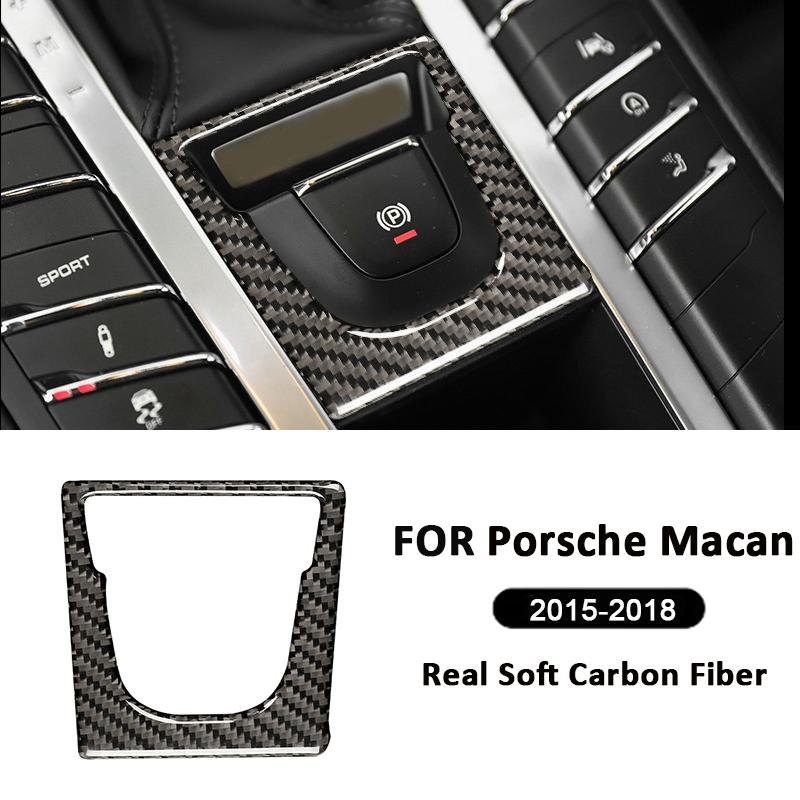 For Porsche Macan 2015-2018 Carbon Fiber Car Electrical Park Brake Button Panel Frame Interior Decoration Sticker Accessories