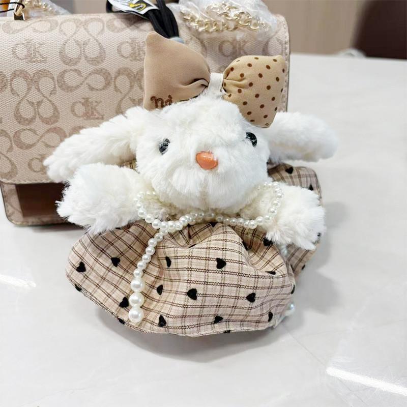 Dopamine Grid Rabbit Soft Toy Keyring With Colorful Bow For Collectors
