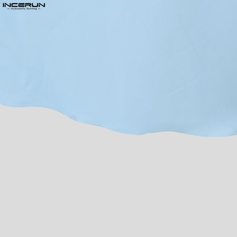 INCERUN Men Lapel Neck Long Sleeve Button Up Casual Long Shirts Tops