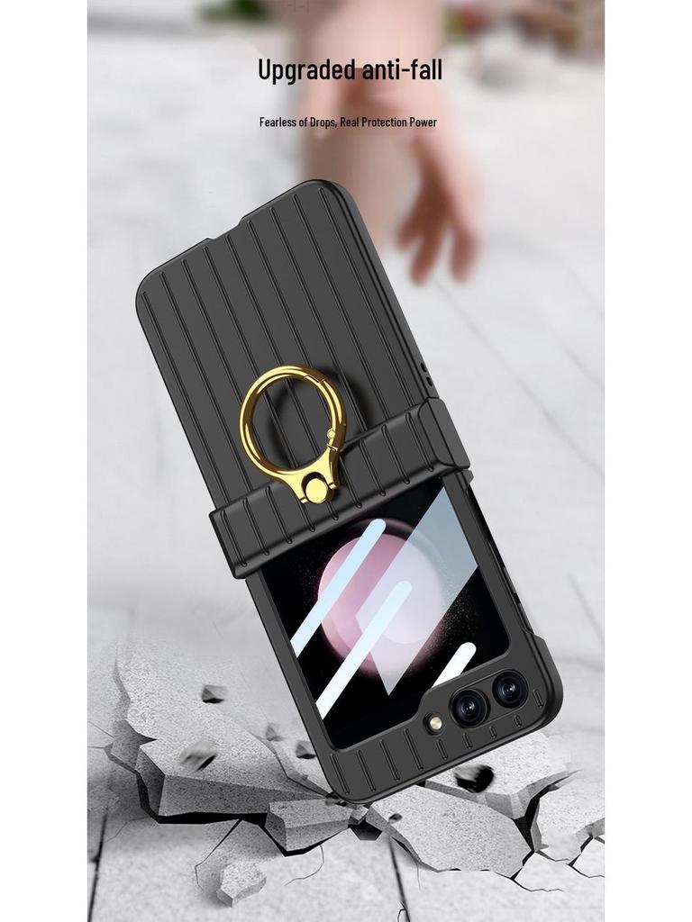 Samsung Z Flip 5 Travel Suitcase Case: Ultra-thin, Hinge Finger Ring, Foldable Screen Protector Flip 6-Compatible
