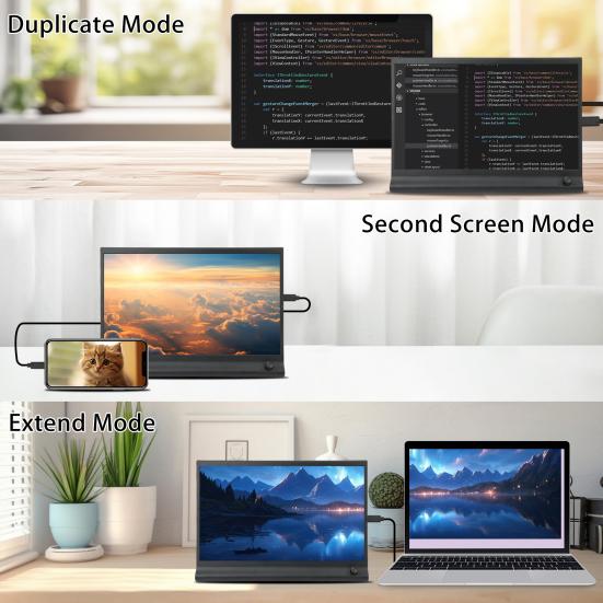 شاشة توسيع الكمبيوتر المحمول FHD IPS مقاس 15.6 بوصة بدقة 1080 بكسل عالية الوضوح شاشة توسيع محمولة للمدرسة والعمل والترفيه مع حامل