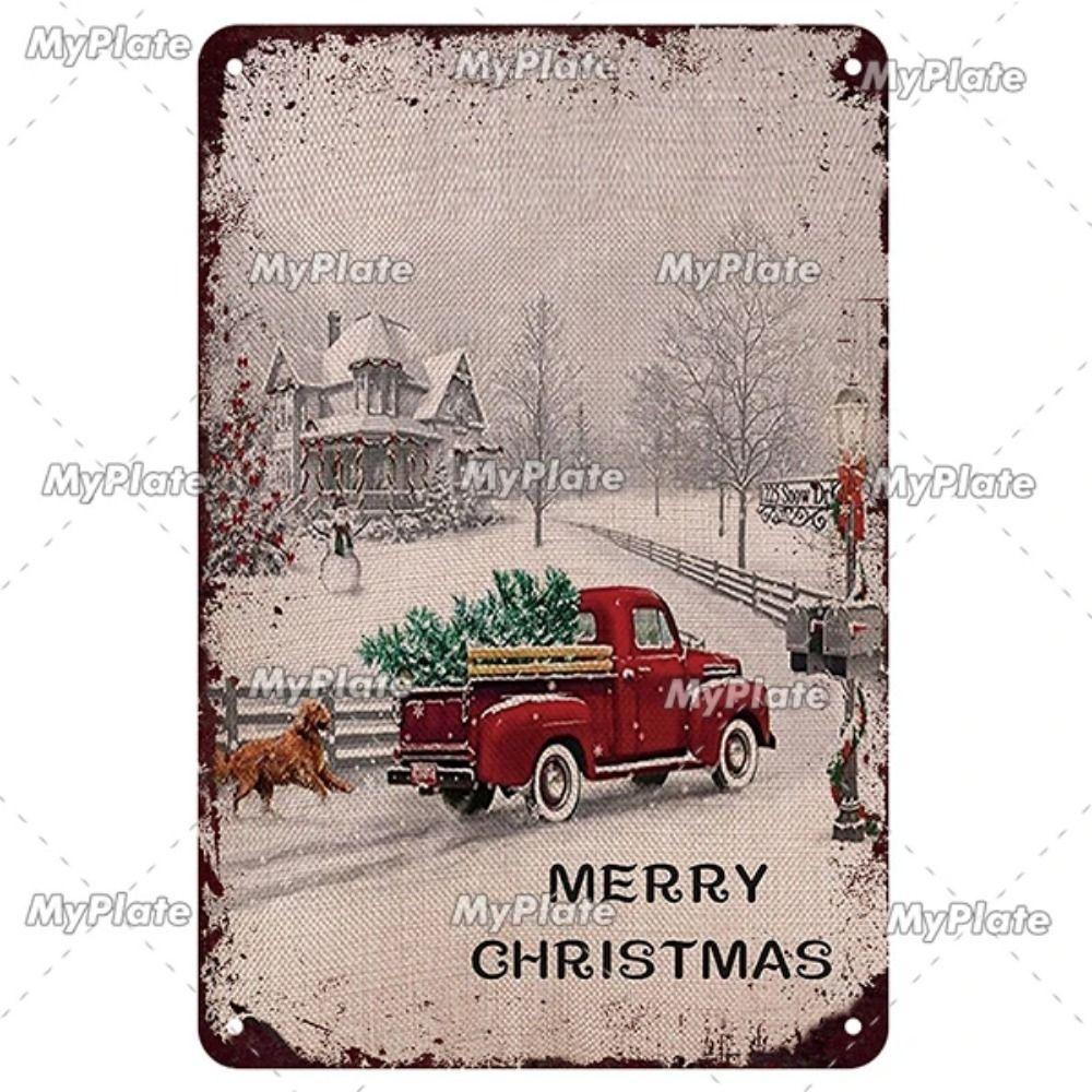 Vintage Christmas Metal Tin Sign Home Festive Wall Decor