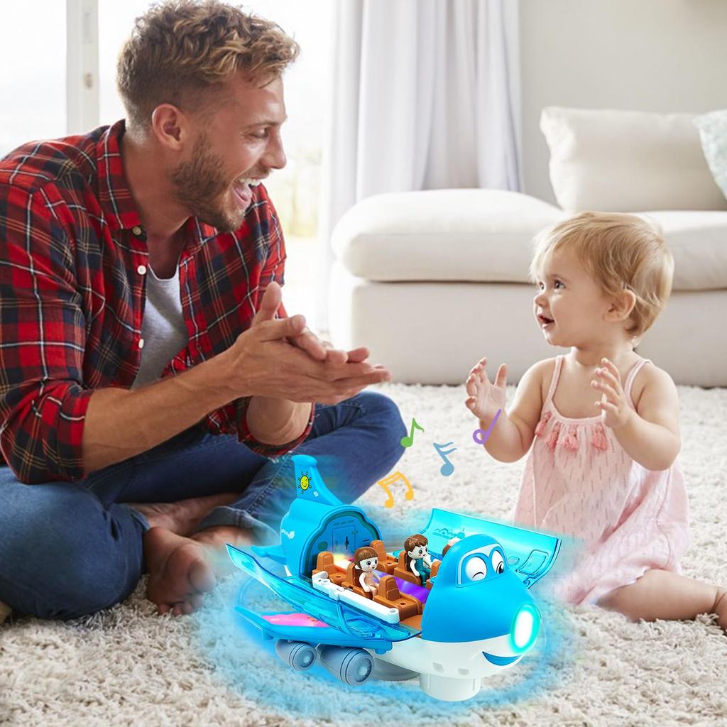 Kids Electric Simulation Airplane Toy With Rotating LED Lights And Sound Cartoon Aircraft Model Gift For Boys And Girls