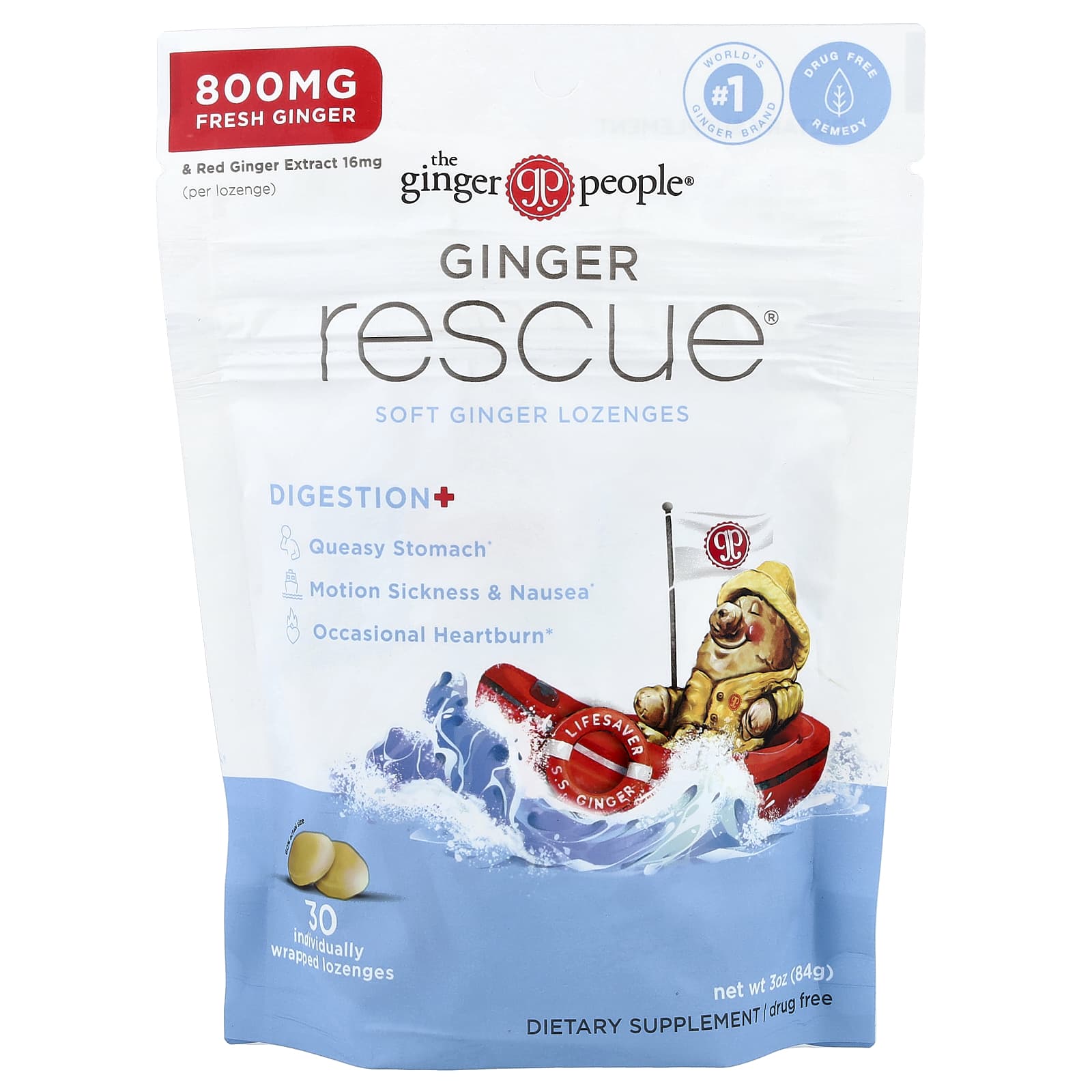 

The Ginger People, Ginger Rescue®, Soft Ginger Lozenges, 30 Individually Wrapped Lozenges