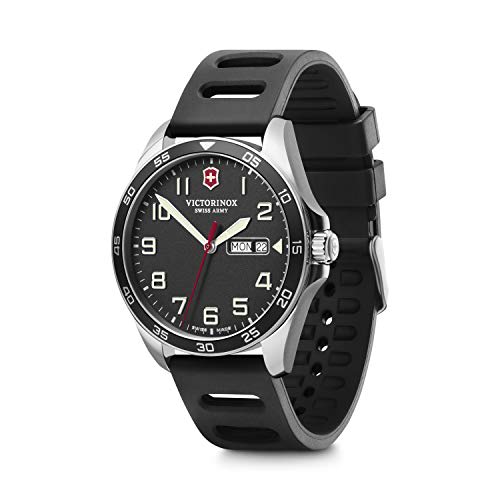 VICTORINOX FIELDFORCE Men's Quartz Watch with Stainless Steel Case (316L), Black Dial, Black Rubber Strap, and Analog Movement. Perfect as a Gift. Pro
