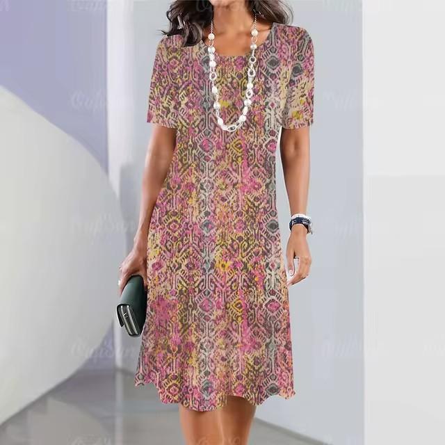 3D Digital Printing Dresses Women's Summer Short-sleeved O-neck Casual Loose Dress