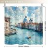 1PC Venice Grand Canal Print Shower Curtain,Durable Polyester Fiber, Machine Washable with Hooks, for Bathroom & Bathtub Decor