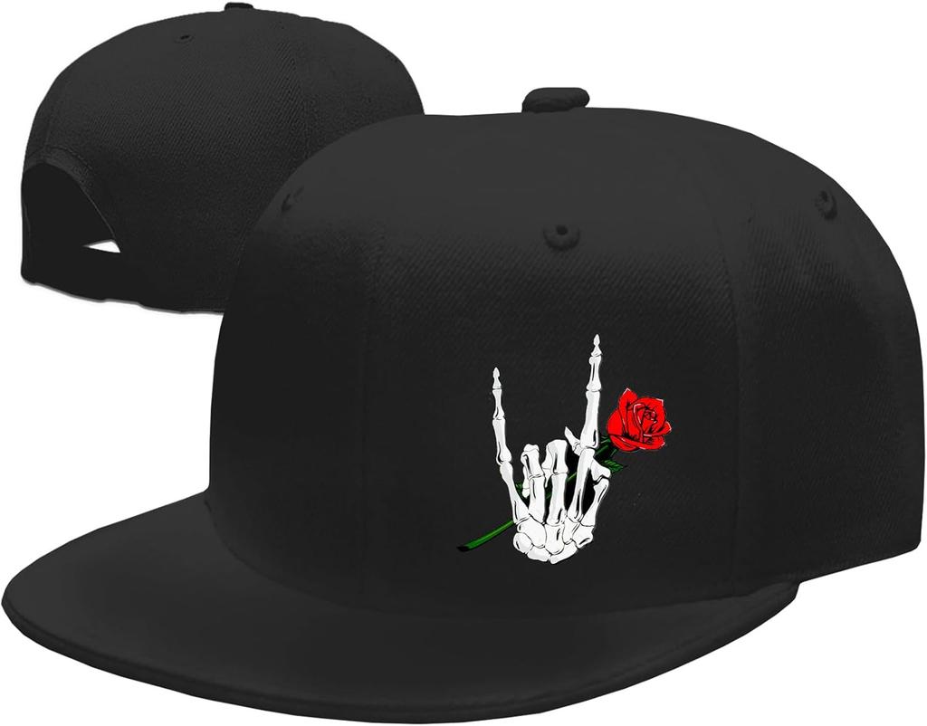 Snapback Hat for Unisex Flat Bill Hats Unisex Skull Hat Skeleton Black Baseball Cap Hip Hop Mountain Travel Fitted Hat