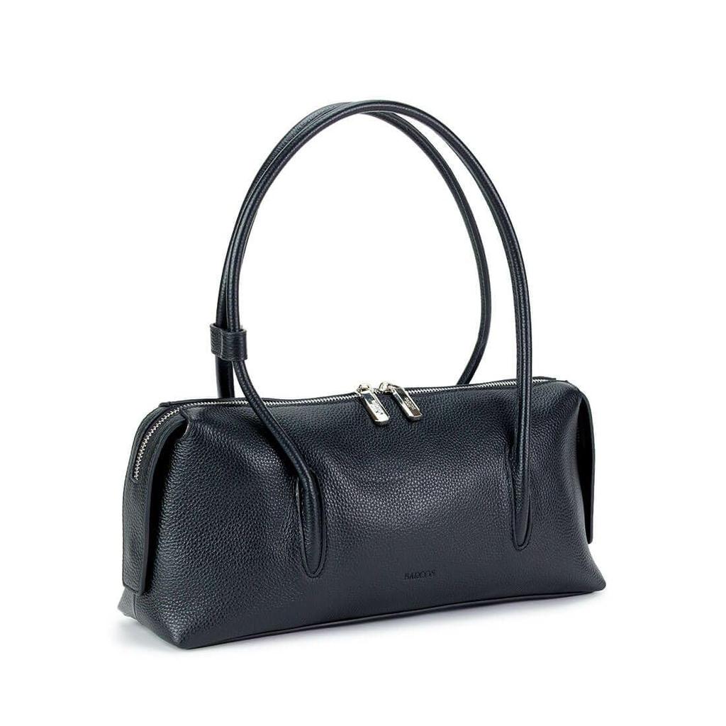Barcos Leather Shoulder Wide Interior Pocket for Easy Perfect for Black Bag, Handbag, Women's, Zipper, Self-Standing Body, Shape-Retaining, Access,