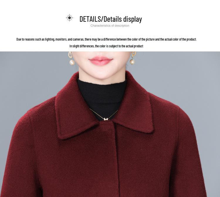 Women's Plus Size Mid-Length Wool Coat - Double-Sided, Fashionable Autumn/Winter Outerwear for Middle-Aged and Elderly