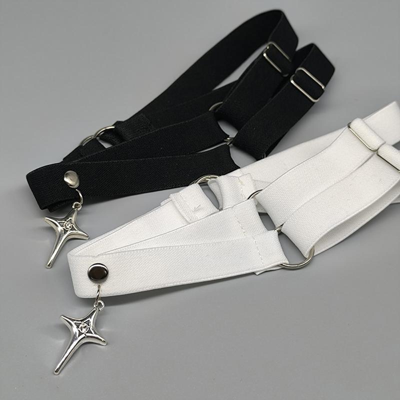 Gothic Punk Elastischer Oberschenkelstrumpfband Sternanhänger Beinharnisch Riemen Bandagen Beinwickel Sexy Strumpfband Rollenspiel Beinring