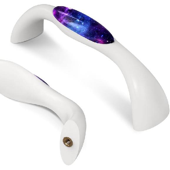 LORVIES 4 Pack 5.6" Marble Decorative Cabinet Knobs, ABS Glass Wavy Long White, Drawer Dresser Door Handles Pulls for Home Kitchen Bedroom (Turquoise