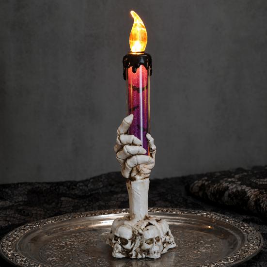 Vintage Style Halloween Ornaments LED Ghost Candle Light, Spooky Hand Lamp Flameless Flickering Lamps Tabletop Decor, Horror Light for Party